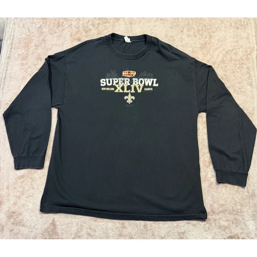 New Orleans Saints Super Bowl XLIV Long Sleeve Black T-Shirt Men's 2XL NFL